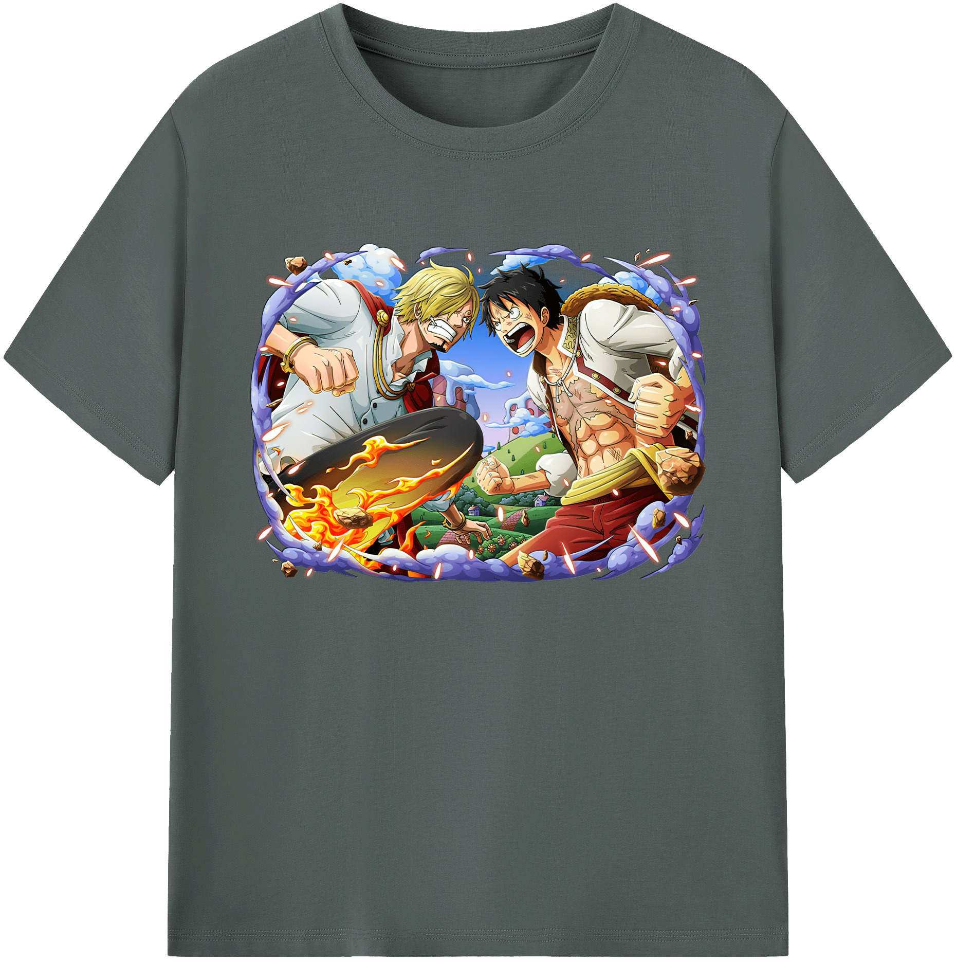 ワンピース モンキー・D・ルフィ ONE PIECE Monkey D. Luffy 綿100％ メンズ半袖Tシャツ｜肌触りやわらか＆通気性